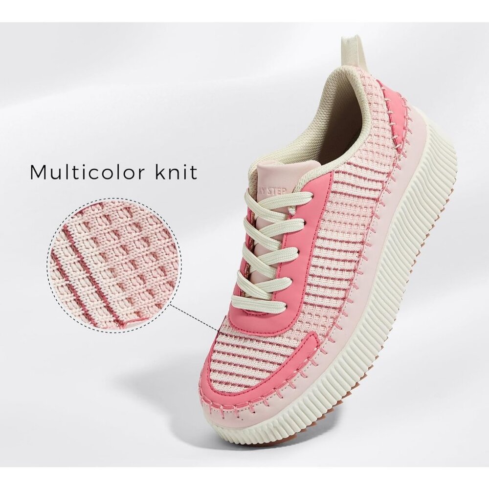 Lucky Step Women's Pink Platform Sneakers Rhinestone Fashion Chunky Shoes - Picture 4 of 6